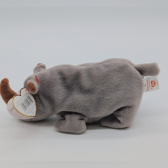 1996 Ty Beanie Baby Spike Gray Plush Rhino Toy W Tag - Picture 4 of 7